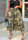 Plus Size Women Casual Denim Camo Wide Leg Cropped Pants
