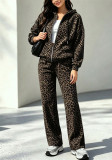 Women Spring Autumn Long Sleeve Open Front Coat + Pant Casual Two Piece Set