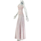 Women Color Block Print Draped Slip Bandeau Dress