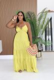 Women Solid Linen Sexy Backless Slip Patchwork Tie Maxi Dress