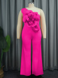 Women’s Plus Size Chic Floral One Shoulder Sleeveless Jumpsuit