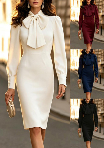 Women Bow Puff Sleeve Dress