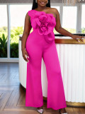 Women’s Plus Size Chic Floral One Shoulder Sleeveless Jumpsuit