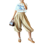 Women Casual Bloom Wide Leg Lantern Cropped Pants