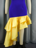 Plus Size Women Color Block Elegant Strapless Sleeveless Dress