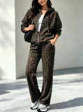 Women Spring Autumn Long Sleeve Open Front Coat + Pant Casual Two Piece Set