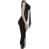 Women Summer Mesh Patchwork Crop Top and Pant Two Piece Set