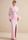 Women Fall Solid Shawl Feather Sleeve Slit Dress