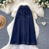 Women Denim Slit Midi Skirt