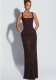 Women Square Neck Boned Corset Lace-Up Sequin Bodycon Dress