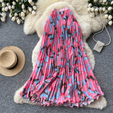 Women Print Summer Pleated Midi Skirt