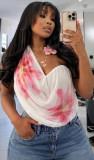 Women Sexy One Strap Cowl Neck Pleated Top