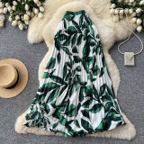 Women Print Summer Pleated Midi Skirt
