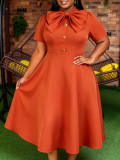 Plus Size Women Bow Neck Short Sleeve Dress