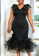Plus Size Women V Neck Sleeveless Bow Formal Party Elegant Mesh Dress