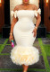 Plus Size Women Off Shoulder Bow Strapless Mesh Ruffle Elegant Mermaid Bodycon Dress