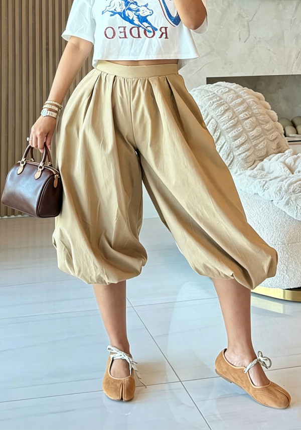Women Casual Bloom Wide Leg Lantern Cropped Pants