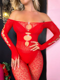 Women’s Sexy Leopard Print Pearl See Through Off Shoulder Tight Fit Jumpsuit