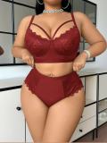 Plus Size Women Sexy Lace Patchwork Bra and Shorts Lingerie Two Piece Set