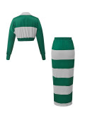 Women’s Chic Casual Striped Polo Shirt and Skirt Two Piece Set