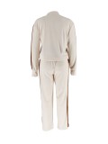 Women Fall Winter Button Jacket Top and Patchwork Wide Leg Pant Two Piece Set