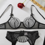 Women Bow See-Through Mesh Shaping Lingerie Two Piece Set