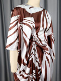 Women’s Plus Size Satin Print Loose Robe and Wide Leg Pants Holidays Two Piece Set