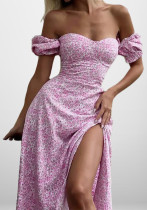 Women Fall Elegant Floral Off Shoulder Slit Maxi Dress Women Fall Elegant Floral Off Shoulder Slit Maxi Dress