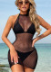 Women Beach Cover Up Sexy Halter Neck Backless Mesh Swimwear Dress