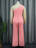 Women’s Plus Size Chic Floral One Shoulder Sleeveless Jumpsuit