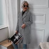 Women Fall Winter Houndstooth Print Outerwear