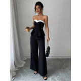 Women Spring Summer Holidays Patchwork Off Shoulder Tank and Wide Leg Pant Two Piece Set