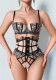 Women Floral Embroidery Hollow Waist Cincher Lingerie Two Piece Set