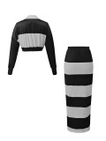Women’s Chic Casual Striped Polo Shirt and Skirt Two Piece Set