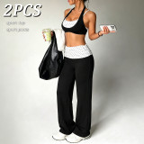 Women Fake Two Piece Halter Neck Sleeveless Slip Top and Pant Yoga Two Piece Set