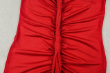 Women Solid Backless Strapless Ruched Formal Party Bodycon Dress