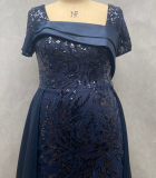 Plus Size Elegant Square Neck Pleated Sequin Formal Party Dress