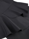 Plus Size Women Black Slash Shoulder Ruffle Elegant Formal Party Wide Leg Jumpsuit