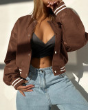 Women Long Sleeve PU Leather Coat
