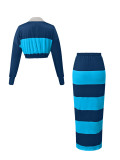 Women’s Chic Casual Striped Polo Shirt and Skirt Two Piece Set