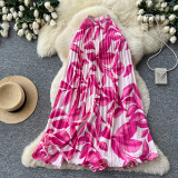 Women Print Summer Pleated Midi Skirt