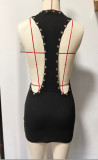 Women Summer Round Neck Rivet Sexy Bodycon Dress