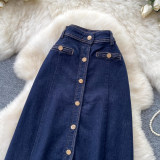 Women Denim Slit Midi Skirt