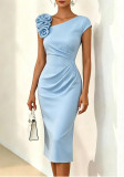 Women Solid Floral Ruched Short Sleeve Dress