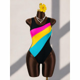 Women Color Block Triangle Bikini Beach Hot Spring One Piece Swimwear