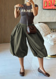 Women Casual Bloom Wide Leg Lantern Cropped Pants