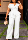 Plus Size Women Black Slash Shoulder Ruffle Elegant Formal Party Wide Leg Jumpsuit