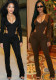 Women Solid V Neck Long Sleeve Jumpsuit