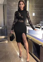 Women Round Neck Lace Hollow Slit Sexy Bodycon Dress Women Round Neck Lace Hollow Slit Sexy Bodycon Dress