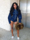 Women’s Fashion Contrast Single Breasted Slim Fit Long Sleeve Denim Jumpsuit